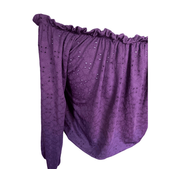 Peppermint Womens Top Boho Peasant Purple Off On Shoulder Eyelet Cropped Large - Picture 4 of 12